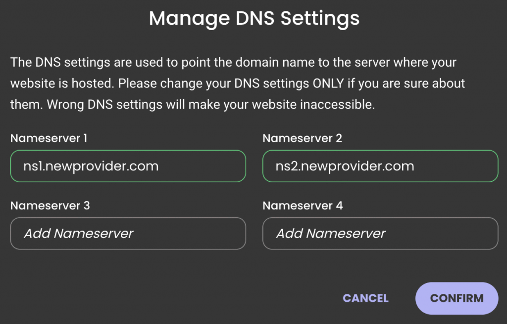 Change Domain Nameservers