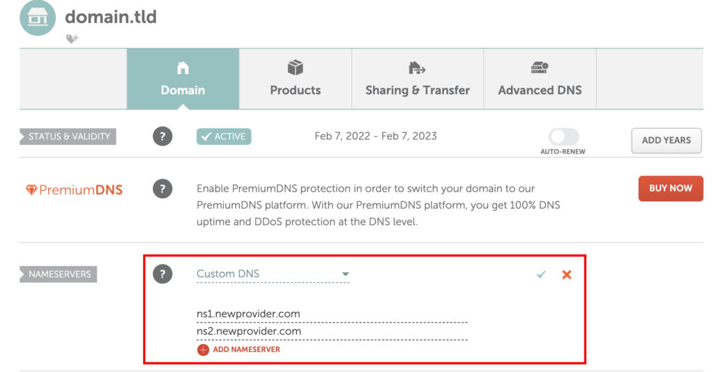 Change Domain Nameservers